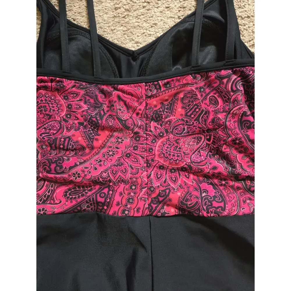 Miraclesuit Magenta Pink Paisley Tummy Control One-Piece Swimsuit Women's Size 8
